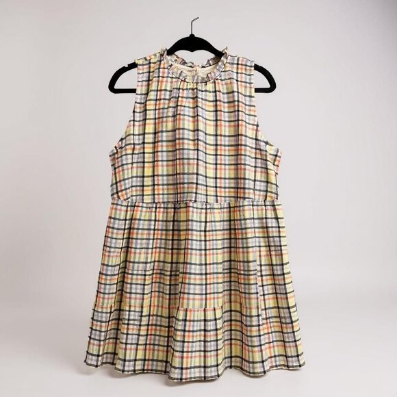 Loft Sleeveless Pastel Plaid Tiered Dress With Ruffle Neckline L - Picture 1 of 9